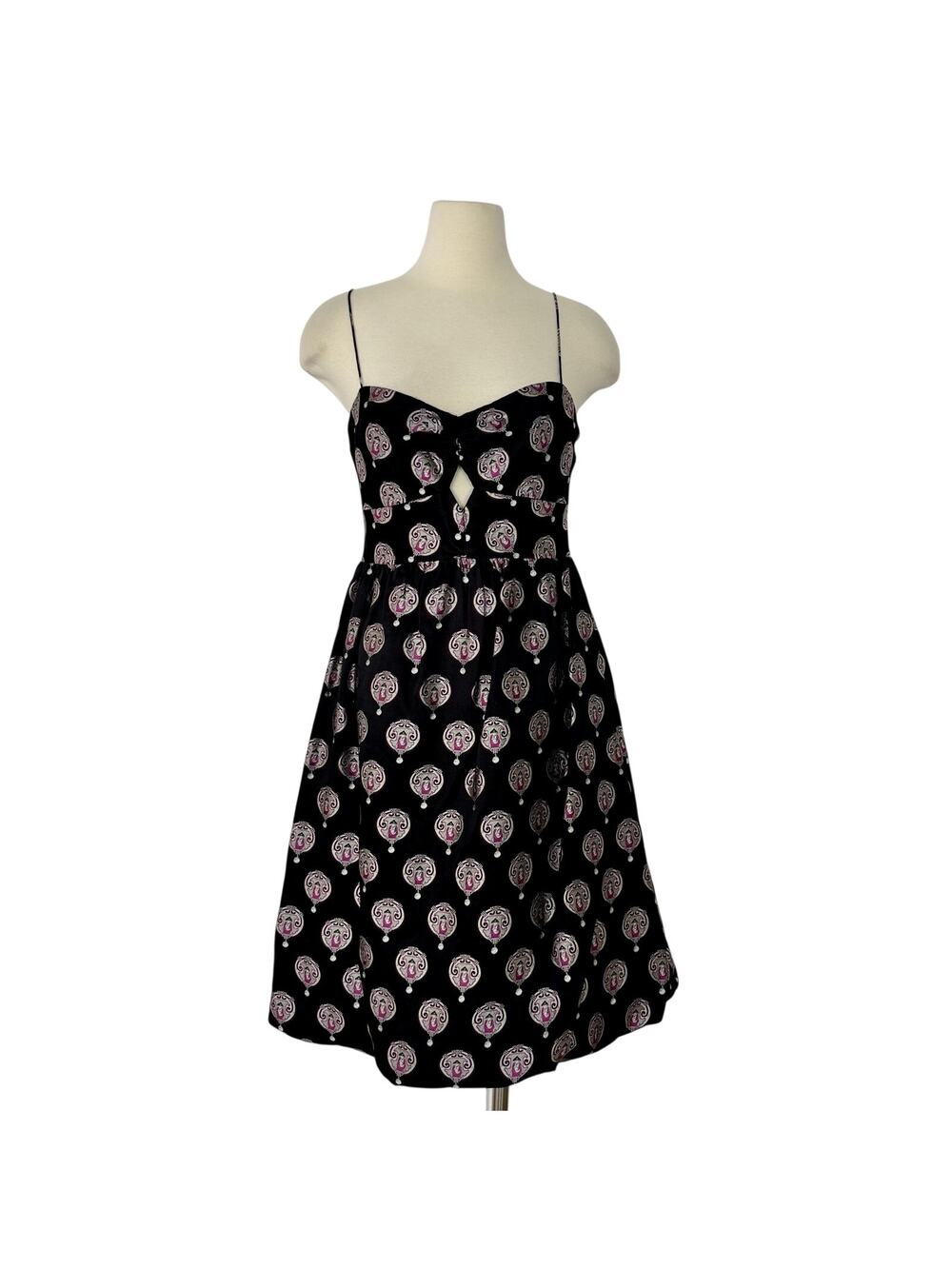 Vivienne Tam Silk Slip Dress Black Printed with Bubble Hem Asian Motif Black 8